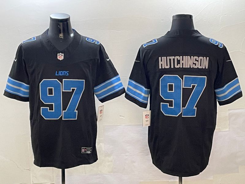 Men Detroit Lions #97 Hutchinson Black three generations 2024 Nike Limited NFL Jersey style 1